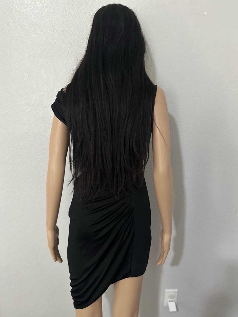 Versace Black One-Shoulder Draped Mini Dress with Gold Accent - Picture 8 of 12
